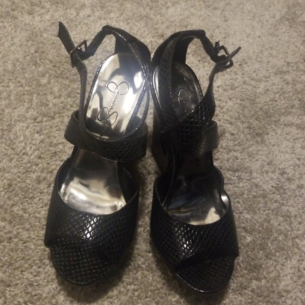 Black Ankle Strap Wedge